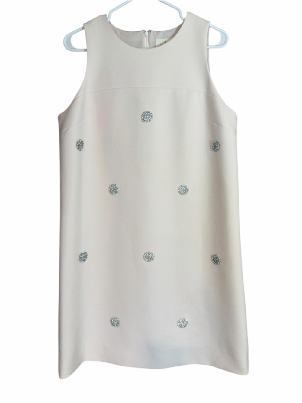 Kate Spade cream sleeveless shift dress rhinestone polka dots women’s size 12